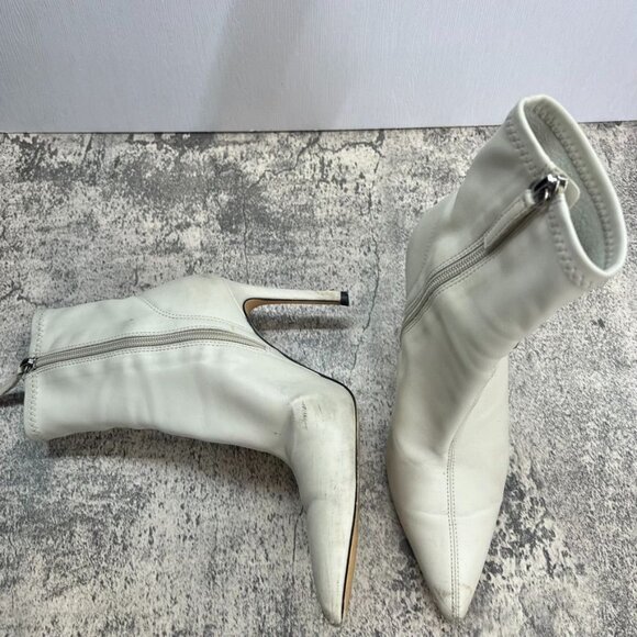 Zara Off White Faux Leather Pointed Toe Ankle High Heel Boots Size 6 - Picture 11 of 14